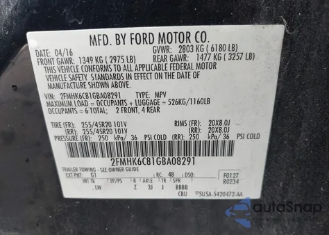 2016 Ford Flex Sel из США, поврежденный, VIN 2FMHK6C81GBA08291